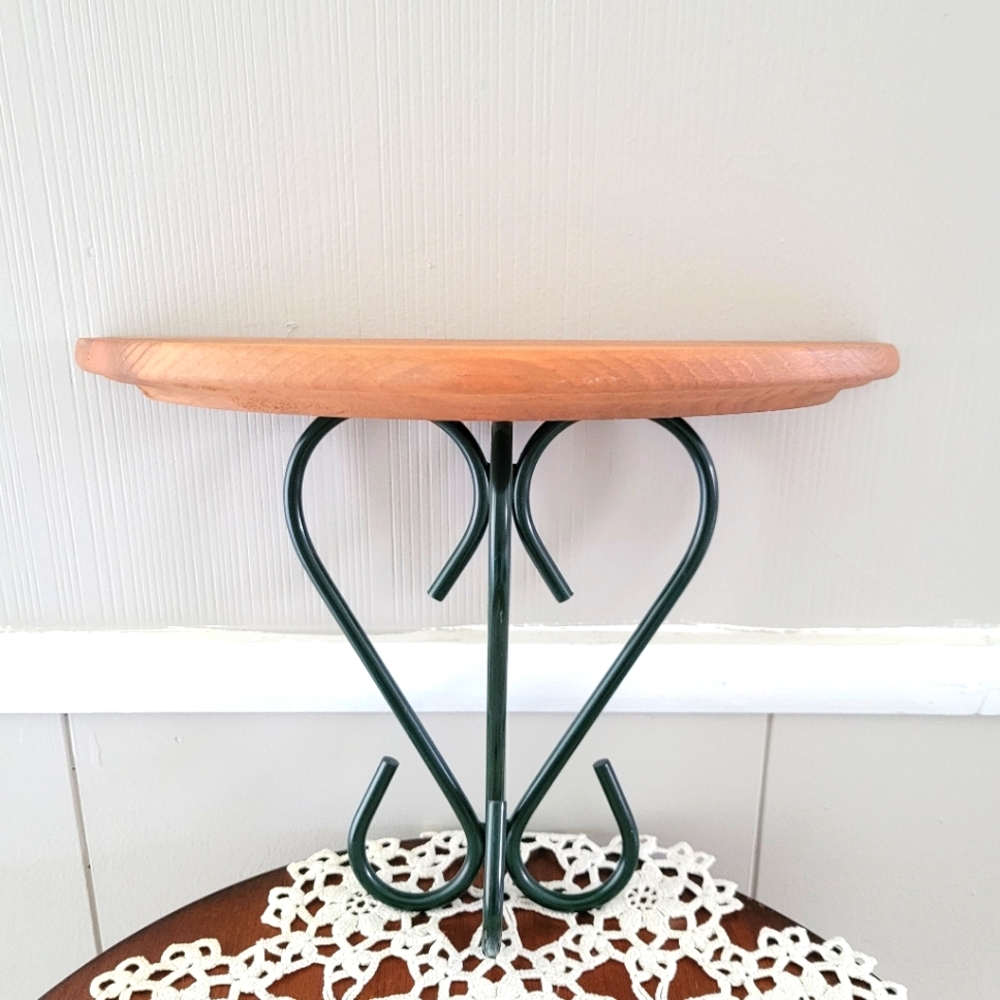 Vintage Painted Green Metal & Wood Wall Shelf By Home Interiors